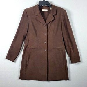 Amanda Smith Petites Button up Long Brown Jacket Womens Size 6P Stretch